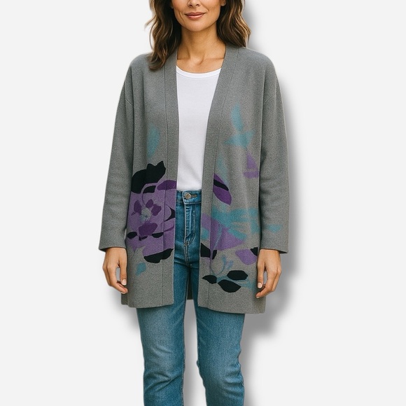 Sioni Sweaters - 🌸New🌸 Sioni Open Front Long Sweater Top Size Large Gray Floral NWT
